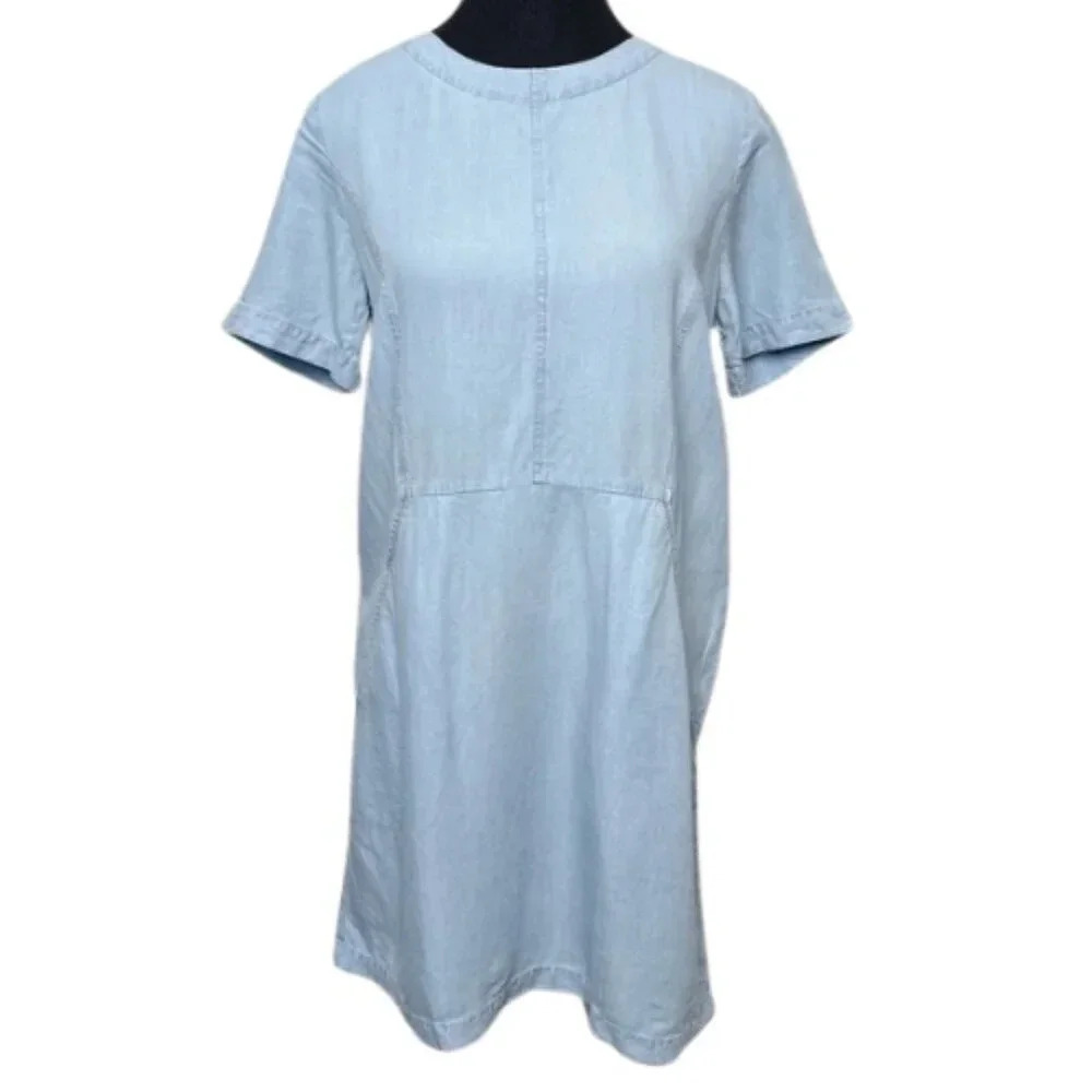 H&M Womens 4 Round Neck Chambray Short Sleeve A Line Dress